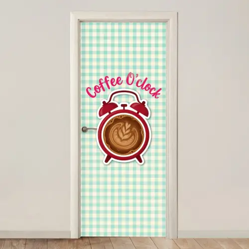 Koffie - Klok - Groen deurposter klein -3d_beige