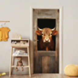 Koe - Doorkijk - Raam - Hout - Dieren deurposter klein -sfeer4