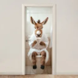 Ezel - WC - Grappig - Badjas - Dier deurposter klein -3d_beige