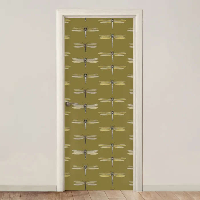 Libellen - Patroon - Groen deurposter klein 289 -3d_beige