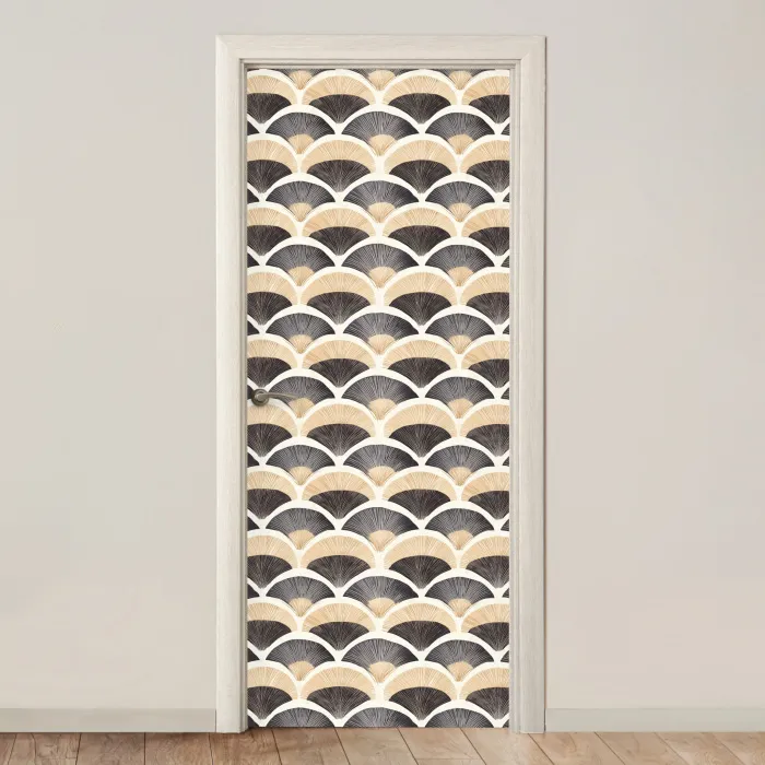 Waaier - Patroon - Zwart - Beige deurposter klein 289 -3d_beige