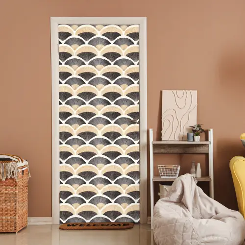 Waaier - Patroon - Zwart - Beige deurposter klein 289 -sfeer1