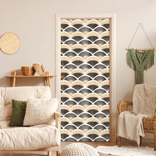 Waaier - Patroon - Zwart - Beige deurposter klein 289 -sfeer2