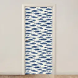 Vissen - Patroon - Blauw - Wit deurposter klein 289 -3d_beige