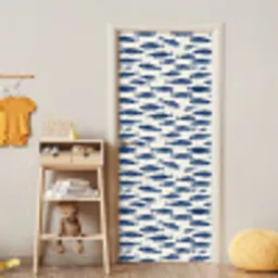 Vissen - Patroon - Blauw - Wit deurposter klein 289 -sfeer4
