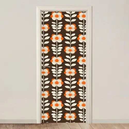 Bloemen - Retro - Bruin deurposter klein 289 -3d_beige