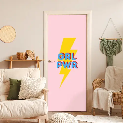 Grl pwr - Bliksem - Roze deurposter klein -sfeer2