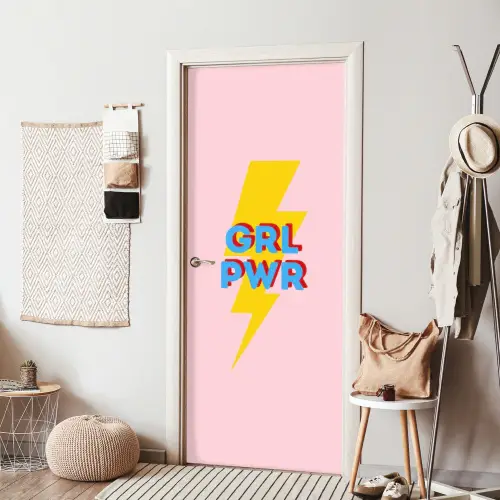 Grl pwr - Bliksem - Roze deurposter klein -sfeer6