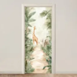Jungle - Giraf - Olifant - Groen - Natuur deurposter klein -3d_beige