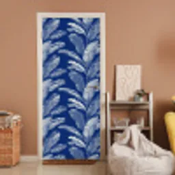 Blad - Palm - Blauw deurposter klein 289 -sfeer1