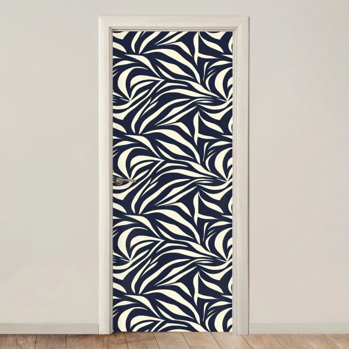 Bladvormen - Blauw - Patroon - Wit deurposter klein 289 -3d_beige