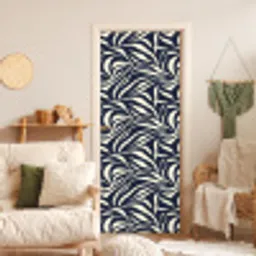 Bladvormen - Blauw - Patroon - Wit deurposter klein 289 -sfeer2