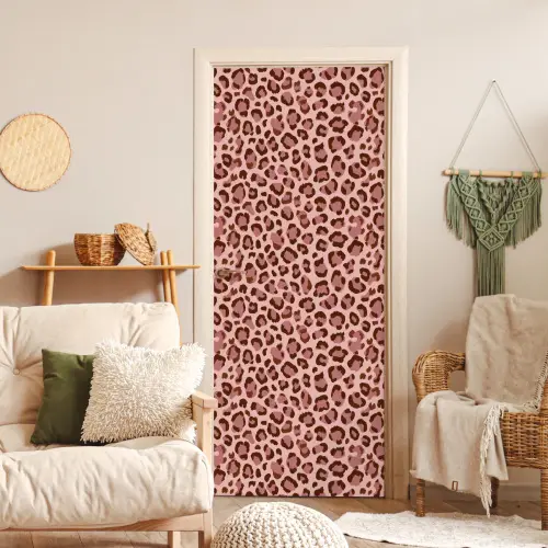 Luipaard - Patroon - Roze deurposter klein 289 -sfeer2
