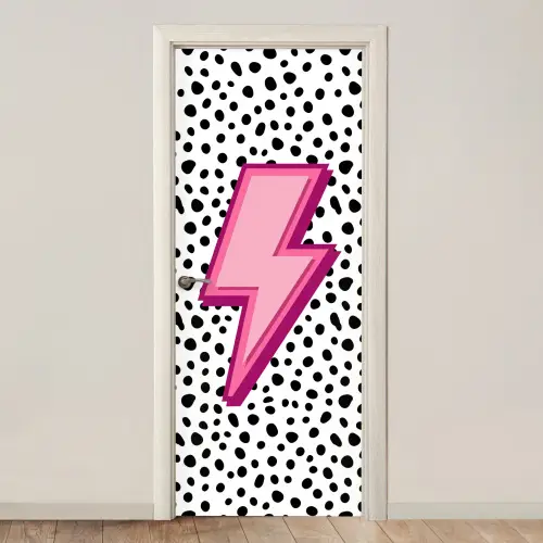 Bliksem - Roze - Stippen deurposter klein -3d_beige