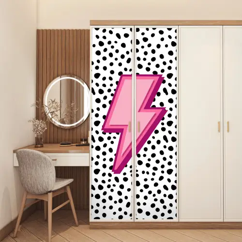 Bliksem - Roze - Stippen deurposter klein -sfeer3