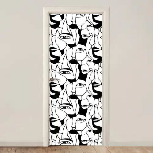Lijnen - Gezichten - Zwart - Wit deurposter klein 289 -3d_beige