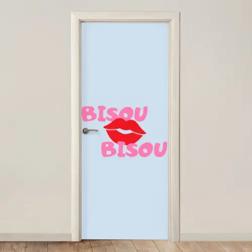 Lippen - Bisou - Blauw deurposter klein -3d_beige