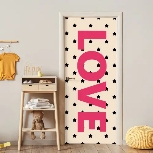 Love - Stippen - Roze deurposter klein -sfeer4