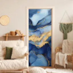 Marmer - Blauw - Goud - Abstract deurposter klein -sfeer2