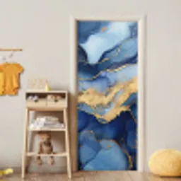 Marmer - Blauw - Goud - Abstract deurposter klein -sfeer4