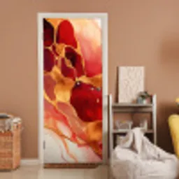 Marmer - Rood - Goud - Modern - Abstract deurposter klein -sfeer1