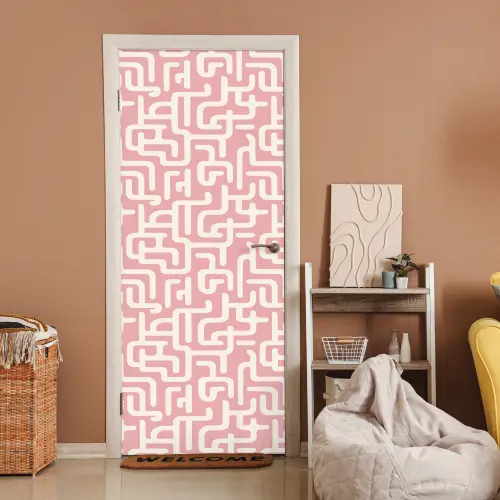 Doolhofpatroon - Roze - Wit - Abstract deurposter klein 289 -sfeer1