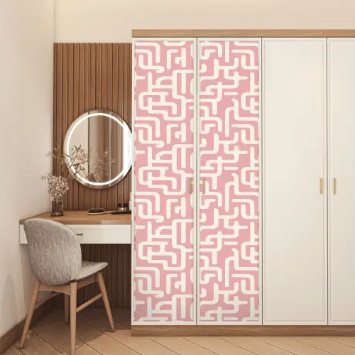 Doolhofpatroon - Roze - Wit - Abstract deurposter klein 289 -sfeer3