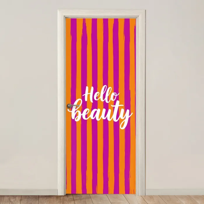 Modern - Hello - Oranje deurposter klein -3d_beige