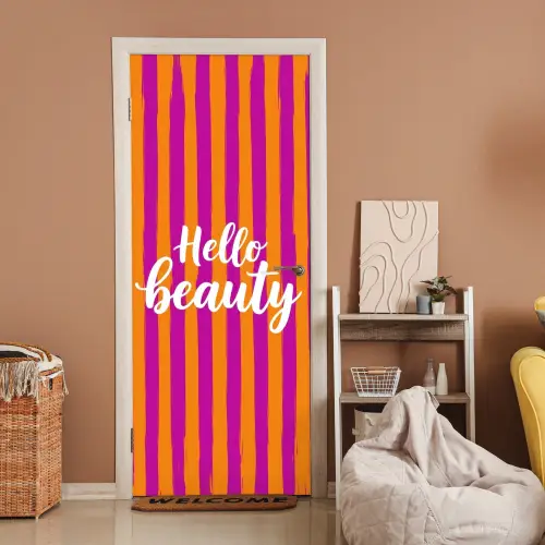 Modern - Hello - Oranje deurposter klein -sfeer1