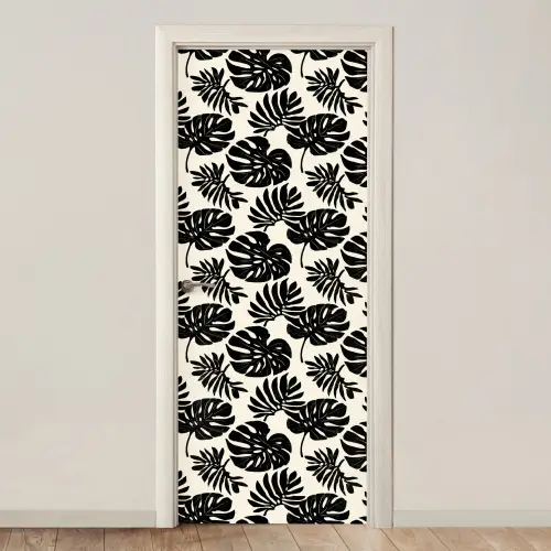 Modern - Monstera - Zwart deurposter klein 289 -3d_beige