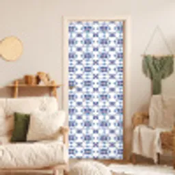 Modern - Patroon - Blauw - Roze deurposter klein 289 -sfeer2