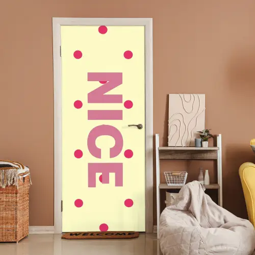 Nice - Stippen - Roze - Geel deurposter klein -sfeer1