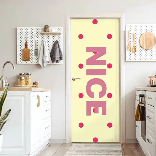 Nice - Stippen - Roze - Geel deurposter klein -sfeer5
