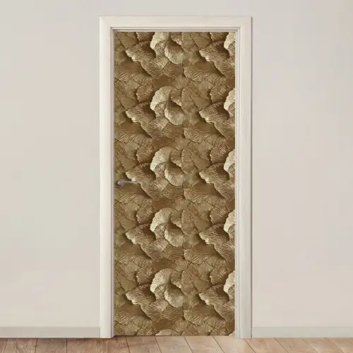 Organisch - Patroon - Bladeren - Goud deurposter klein 289 -3d_beige