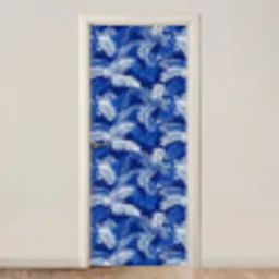 Palmblad - Patroon - Blauw deurposter klein 289 -3d_beige