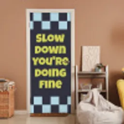 Patroon - Geblok - Blauw - Slow down you're doing fine deurposter klein -sfeer1