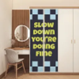 Patroon - Geblok - Blauw - Slow down you're doing fine deurposter klein -sfeer3