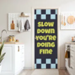 Patroon - Geblok - Blauw - Slow down you're doing fine deurposter klein -sfeer5
