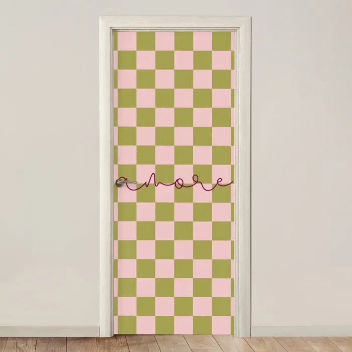 Patroon - Geblokt - Olijfgroen - Amore deurposter klein -3d_beige