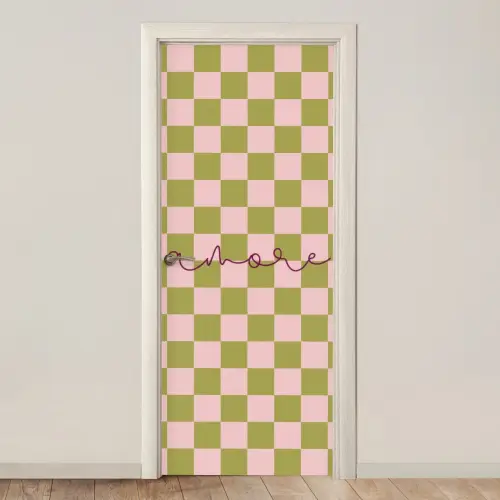 Patroon - Geblokt - Olijfgroen - Amore deurposter klein -3d_beige