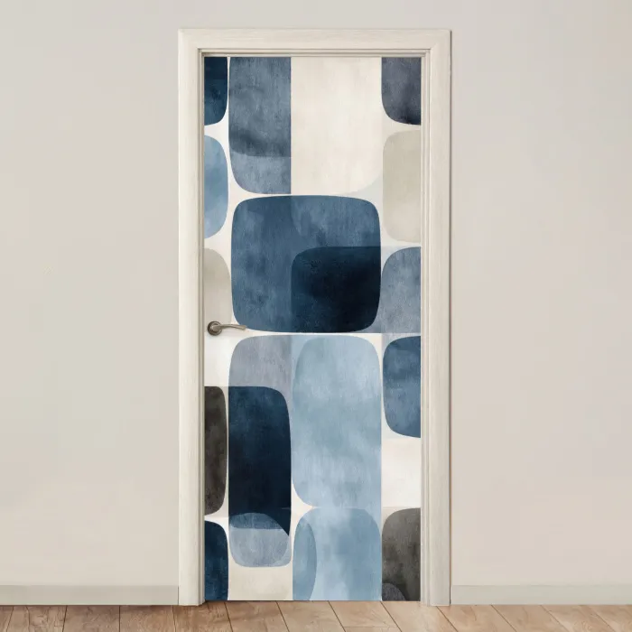 Patroon - Blauw - Vierkanten deurposter klein -3d_beige