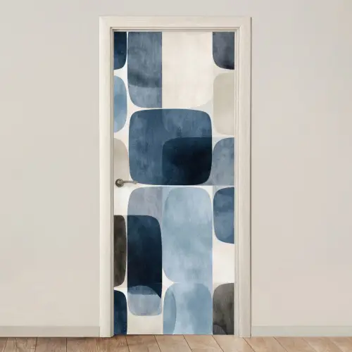 Patroon - Blauw - Vierkanten deurposter klein -3d_beige