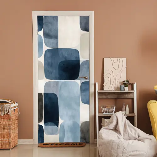 Patroon - Blauw - Vierkanten deurposter klein -sfeer1