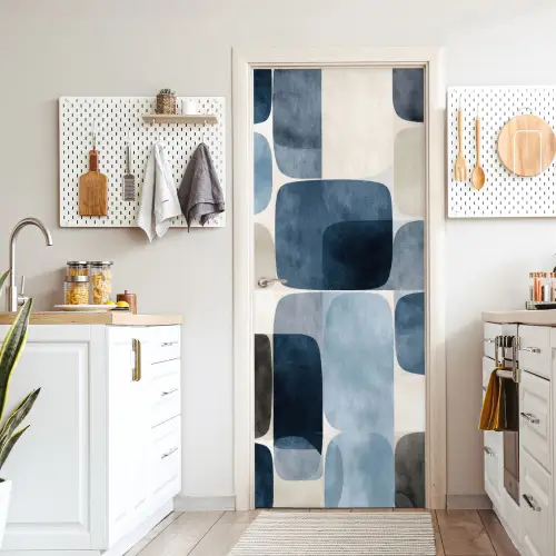 Patroon - Blauw - Vierkanten deurposter klein -sfeer5