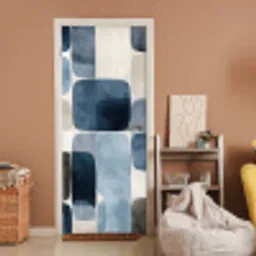 Patroon - Blauw - Vierkanten deurposter klein -sfeer1