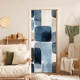 Patroon - Blauw - Vierkanten deurposter klein -sfeer2