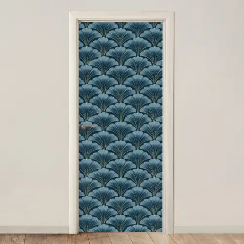 Patroon - Ginkgoblad - Blauw deurposter klein 289 -3d_beige