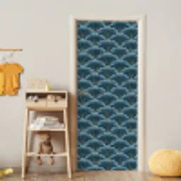 Patroon - Ginkgoblad - Blauw deurposter klein 289 -sfeer4