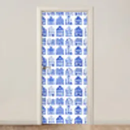 Patroon - Huizen - Blauw deurposter klein 289 -3d_beige