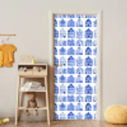Patroon - Huizen - Blauw deurposter klein 289 -sfeer4